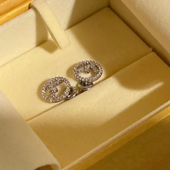 Preloved FENDI Pierced Petite Silver Earrings w/Crystals - Picture 9 of 12